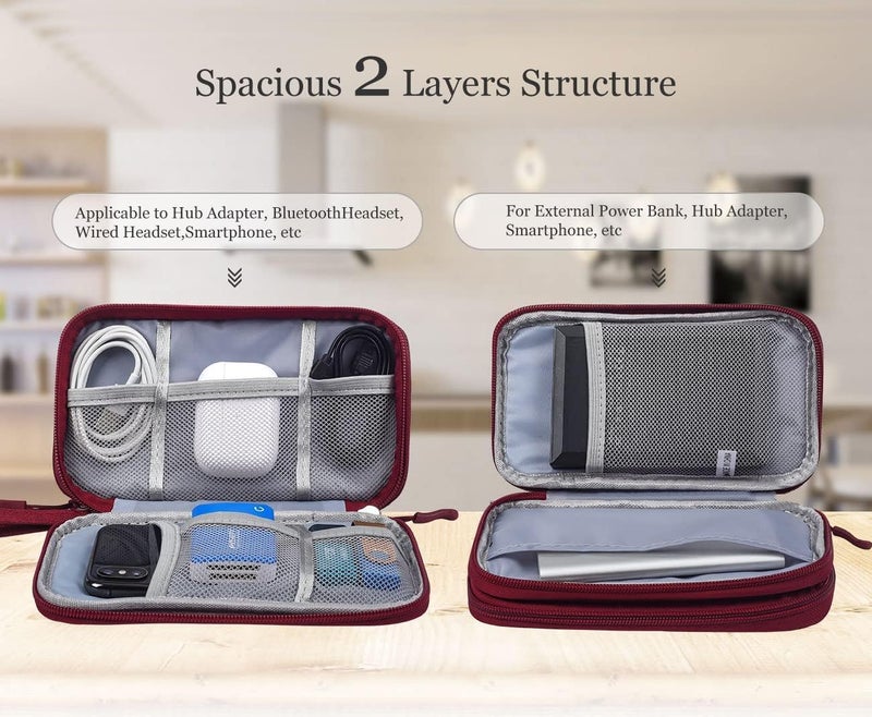 CAOODKDK Electronics Accessories Organizer Pouch Bag, Travel Universal Organizer for Cable, Charger, Phone, SD Card, Business Travel Gadget Bag (Wine Red) - Image 3